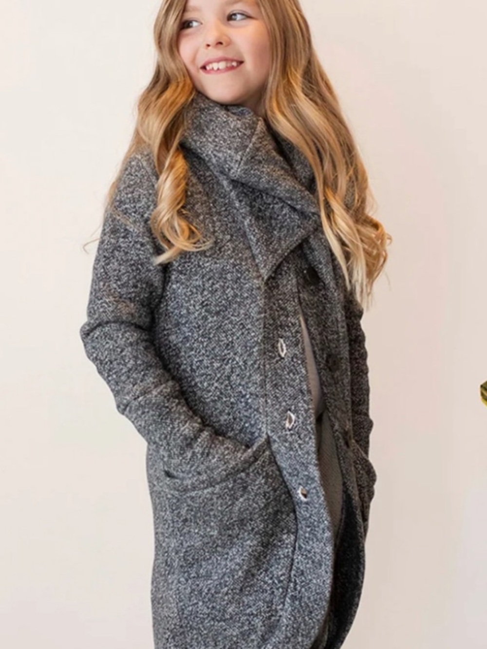 Kids Rebecca King Charcoal Shawl-Collar Knit Cardigan